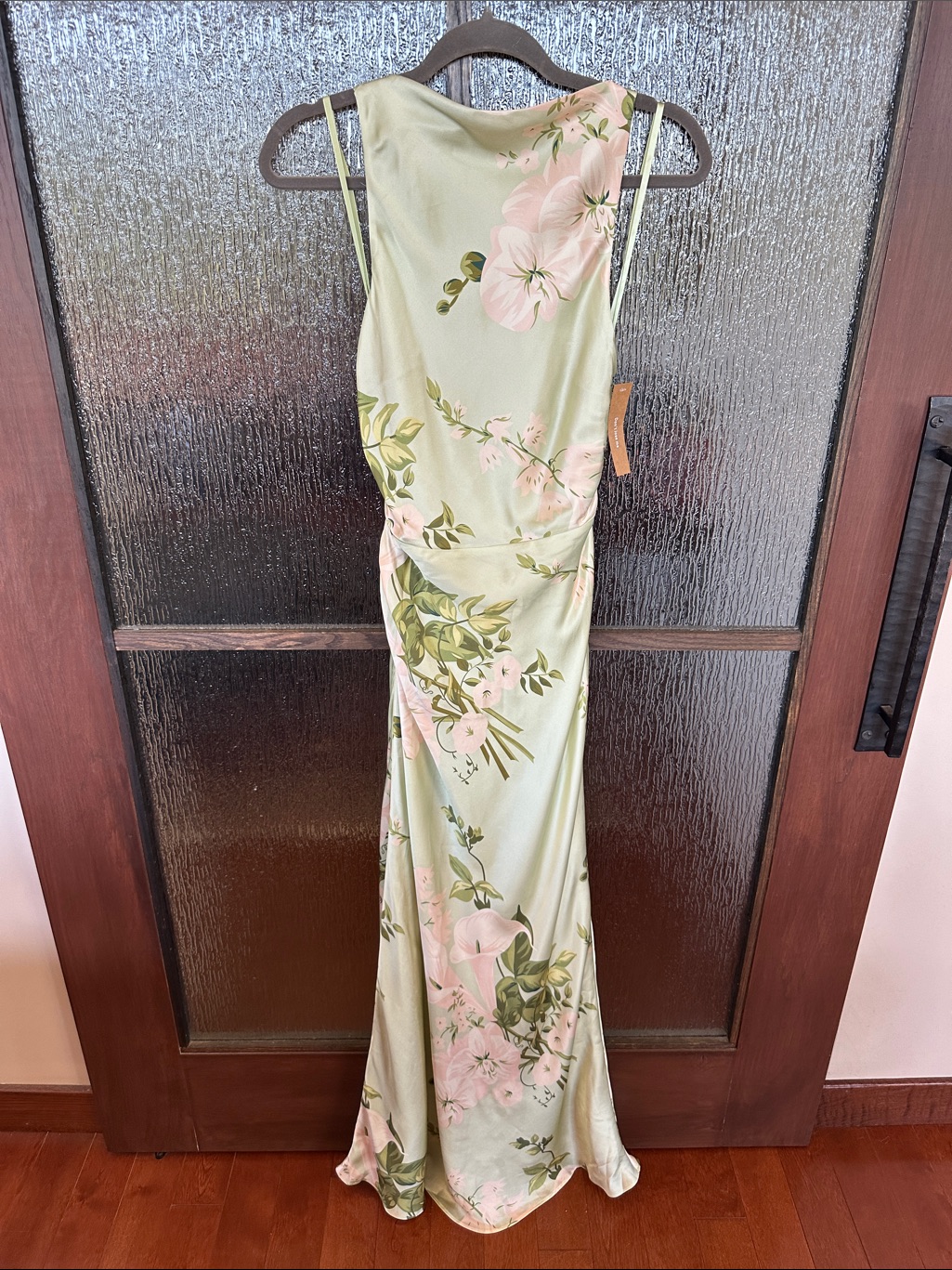O.P.T Roslyn Silk Dress Halter Floral Satin Maxi Dress In Sage Green Size M — image 7 of 8